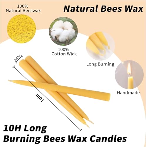LETINE 6 Stück Bienenwachskerzen, Stabkerzen aus 100% Bienenwachs, Rauchfrei Bienenwachs Kerzen, Natürlichem Duft, 25x2 cm, Brenndauer 9 Std, Ideal für Hochzeiten, Feste und Meditation