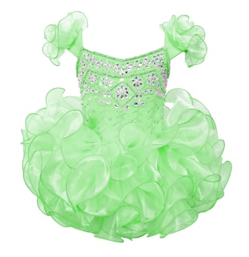 Infant Toddler Short Cupcake Pageant Dress Beaded Dress Party Dress Princess Dress Baby Birthday Dress Tutu Ball Gowns Mint Green 6M