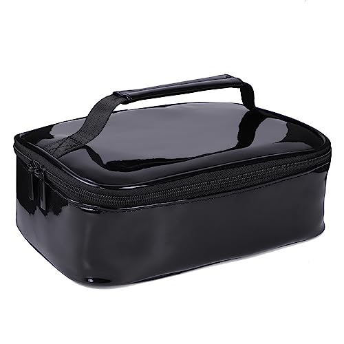 Ontesy Small Lunch Box For Men Women, Patent Leather Lunch Bag Thermal Insulated Mini Lunchbox Lunch Pail Reusable Food Container Snack Bag (Solid Black) #TOP23
