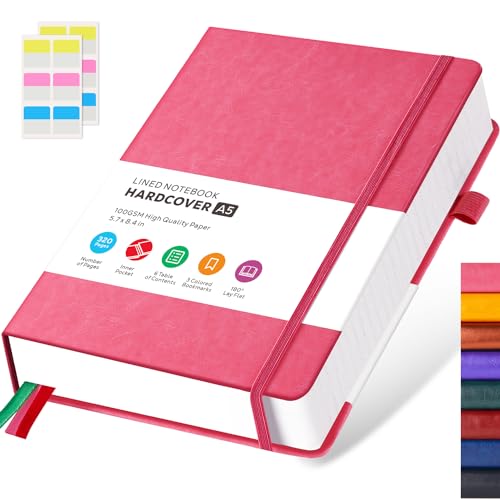 FOCUS DAY Lined Journal Notebook for Women/Men Writing Work, 320 Pages Hardcover Pink Leather Daily Diary Journals Note book College Ruled for Note Taking, A5 (5.7'' X 8.4'')