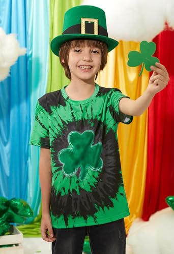 BesserBay St Patricks Unisex Kids Shamrock Short Sleeve Shirt 4-14 Years4