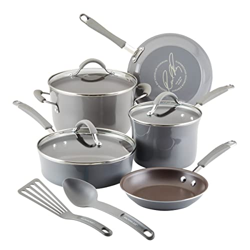 Image of Rachael Ray Cucina Nonstick Cookware /Pots and Pans Set, 10 Piece - Sea Salt Gray