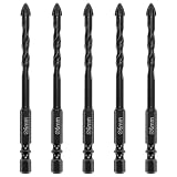 QWORK® 5 Pezzi Punte per Trapano 6mm – Punte a 4 Taglienti con Codolo Esagonale per Gres Porcellanato, Vetro, Piastrelle e Ceramica