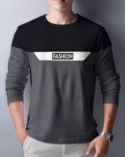 Image of Noble Monk Men Full Sleeve Round Neck T-Shirt | Printed Sleeves |Regular fit Tshirt for Men