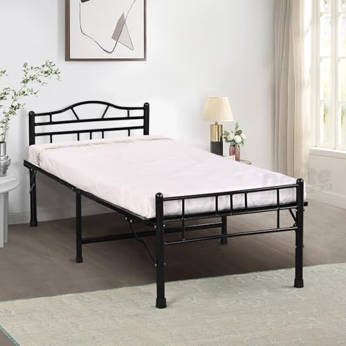 Image of Delite Kom Lyra Metal Bed | Single Size Folding Metal Bed (6.4 ft x 3ft) Foldable, Portable, No Installation | Strong Steel Frame | Powder Coated | For 75 inchx36 inch Mattress | Glossy Black |1 Year Warranty