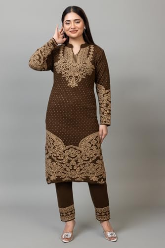 Image of ColorChakra Woolen Kurta Palazzo Set for Womens Winter wear Wool Kurti Sizes M to 4XL
