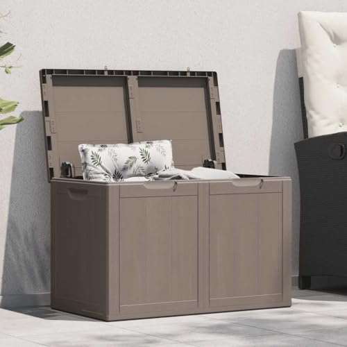 Mimdixy Arcon Jardin Exterior Armario Almacenaje, Caja de almacenaje para jardín 180 L PP aspecto madera marrón para Ordenación en Patio y Terraza