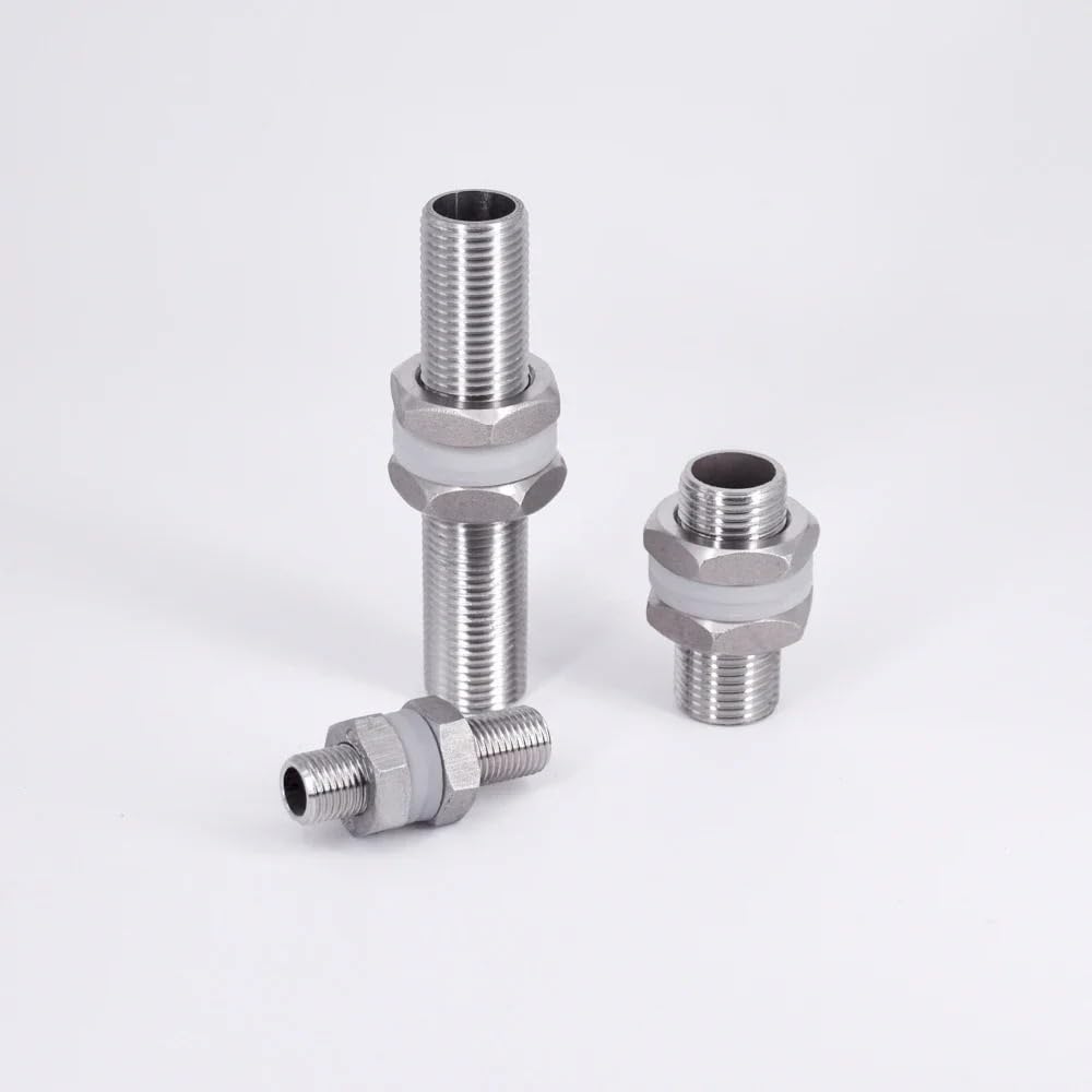 Conector pasamuros rosca completa BSP acero inoxidable, 1 Unidad