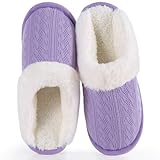 LOKIMSI Women's Cozy Knit Slippers with Faux Fur Lining Memory Foam - Non-Slip Rubber Sole Indoor/Outdoor Winter House Shoes for Warmth and Comfort
