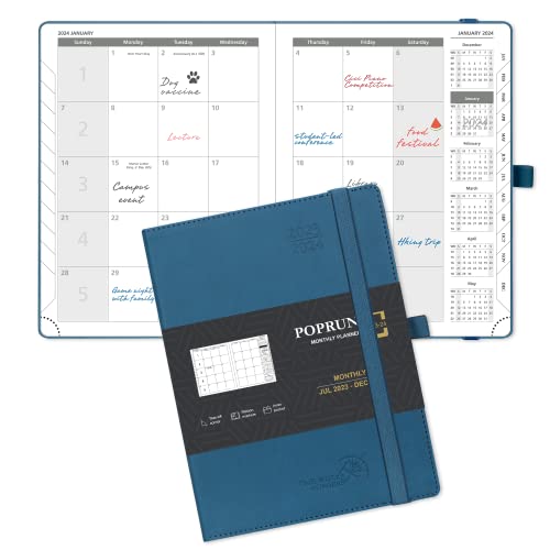 Poprun Monthly Planner 2023-2024 (6.5'' X 8.5'') 18-Month Calendar Book (July 2023-December 2024) Soft Cover, Academic Planner With Monthly Tabs & Pocket, 100 Gsm Paper - Night Sky Blue #TOP15