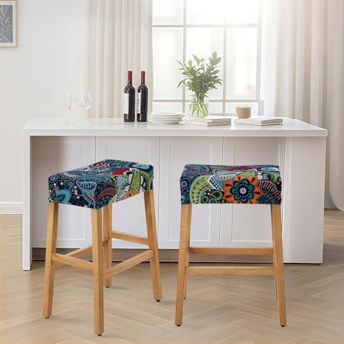 Image of YISUN Stool Covers Rectangle - 2 Pack Stretch Waterproof Saddle Seat Cover Counter Bar Stools Bar Chairs Covers Kitchen Island Chairs Cushion Protector (2, F-deep Blue)