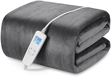 Electric Heated Blanket Throw 84" x 90" Queen Size with 6 Heating Levels & 8h Auto Off, Ultra Soft Flannel Full Body Fast Heating Warming Blanket for Bed Sofa Home Office, Machine Washable, Grey