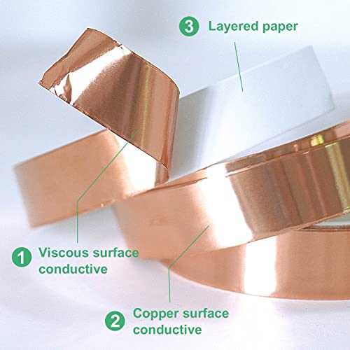 Image of BOMEI PACK Copper Foil Tape 1 Pack 1.97mil x 1inch x 66ft with Conductive Adhesive for Guitar and Crafts, Soldering, Stained Glass, Electrical Repairs, Grounding