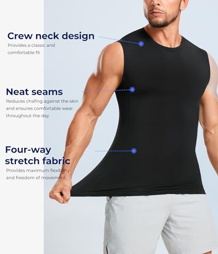 TAILONG 2 Pack Compression Shirt Men - Athletic Base Layer Sleeveless Workout Tank Top Slimming Undershirt4