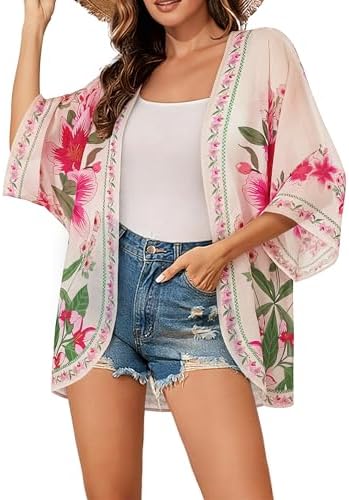 BB&KK Women's Chiffon Kimono Loose Casual Open Front Cover Ups
