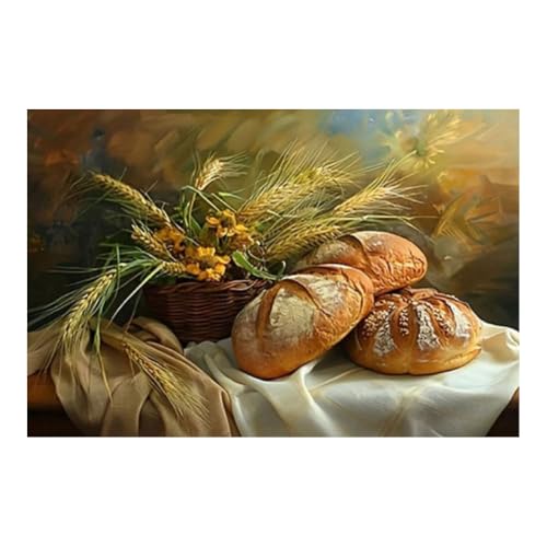 Cuadros decorativos de bodegón de pan y trigo TERUEA, lámina de 40x60cm para cocina y baño