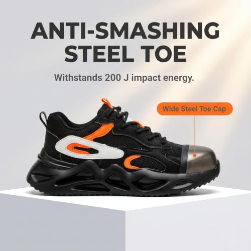 Image of Ruivina Steel Toe Shoes for Men Women Wide Fit Work Safety Shoes Lightweight Breathable Slip Resistant Cushioned Puncture Proof Sneakers