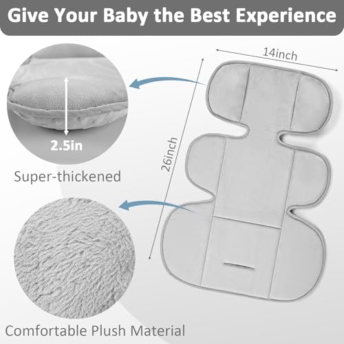 Image of Infant Car Seat Insert Head and Body Support Thickened, GFU 3-in-1Reversible Newborn Insert for Carseat with Strap Pads, Soft Stroller Cushion Pillow Insert for Boys and Girls, Grey