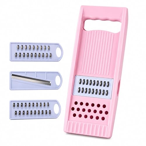 Ralador Fatiador 3 Lâminas Aço Inox para Legumes e Queijos Rosa