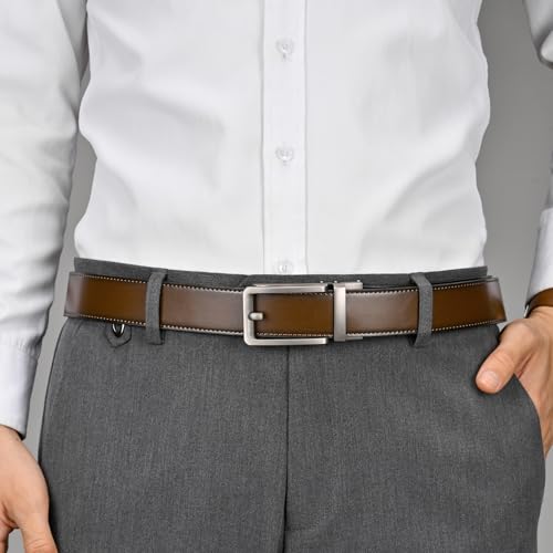 Men's Ratchet Belt, 1 3/8'' Genuine Leather Dress Belt, Adjustable for Gift, Dress and Casual, Trim to Fit4
