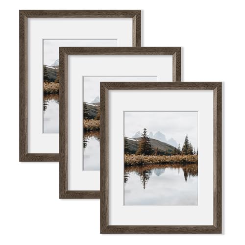 Acovy 11x14 Picture Frame Set of 3, Solid Wood 11x14 Photo Frame, 11x14 Picture Frame for Wall, 11x14 Picture Frame with Mat for 8x10, Rustic 11x14 Picture Frame with HD Plexiglass