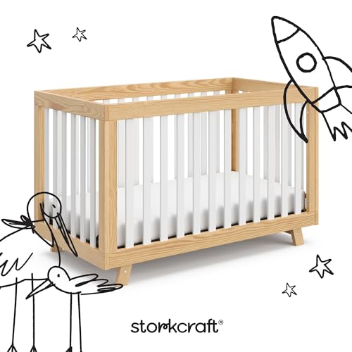 Image of Storkcraft Beckett 3-in-1 Convertible Crib, Natural and White