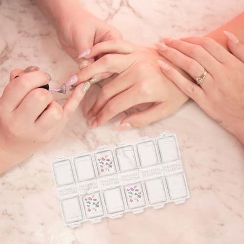 Image of Ipetboom Clear Acrylic 12 Compartments Nail Art Box, Rhinestones Beads Storage Organizer Case for Nail Diamond, Portable Small Jewelry Accessories Container, 5.12X2.95X0.59In