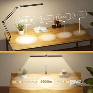 SKYLEO Lampada da Scrivania LED, Doppia Testa -Telecomando, 2400 LM, 24W, 5 Modi di Temperatura, Dimmerabile -Temp & Mem, Facile Installare - Per Ufficio, Letture - Nero