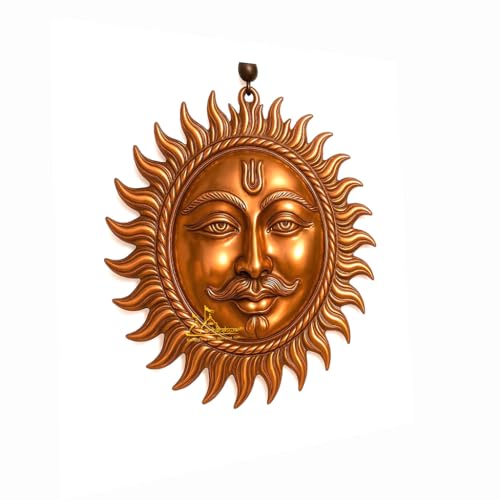 Image of Achleshwar Surya Dev Copper Wall Hanging Sun God Face Idol for Home Entrance Vastu Puja Decor for Wealth Positivity Energy Protection 9 cm