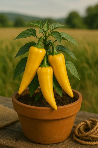 15 graines bio à semer - Le Grenier d'Abondance - POIVRON CORNO DI TORO GIALLO 'Jaune' bio - capsicum annuum