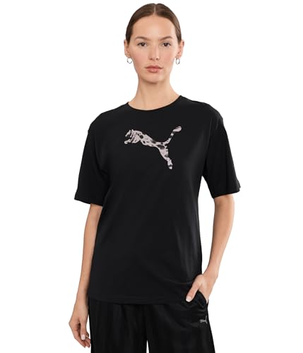 PUMA, Women's, Essentials Graphics Animal Print Relaxed Tee, Black, Small