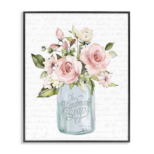 Pink Rose Country Vase Script, 24 x 30 Inch Framed Giclée Print