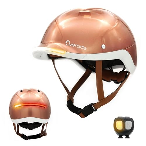 Overade Life Helmet for Bikes and e-Scooters, with Powerful Front/Rear Lighting - Flashing Function - One Size fits All (Copper Shine)