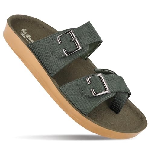 Image of Walkaroo Men's Double Buckle Slide Sandals|Open Toe Casual Flat Slippers,Adjustable Buckle Straps, Soft Cushioned Footbed, Fabric Upper,Lightweight Flexible Sole |Casual, Daily Wear, Home, Travel, Shopping&Comfortable Wear Sandals for Men's|WGR53044