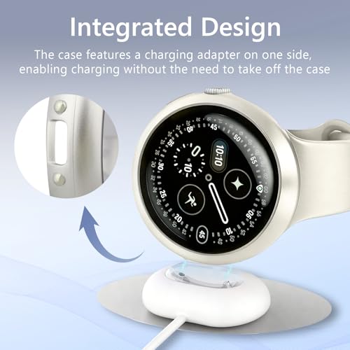 Image of 2Pack Watch Cases Compatible with 41mm Google Pixel Watch 4, Charge with Case On, HD Tempered Glass Screen Protector, Touch-Sensitive, Shockproof, Silver + Clear