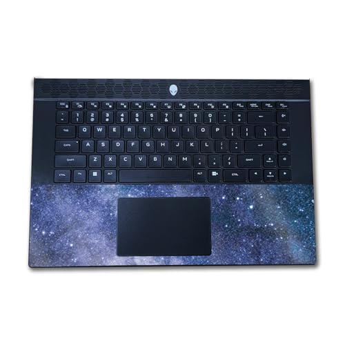 Image of Glossy Glitter Laptop Skin Compatible with Alienware M16 R2 (2024) - Blue Stars - Premium 3M Vinyl Protective Wrap Decal Cover - Easy to Apply | Crafted in The USA by MightySkins