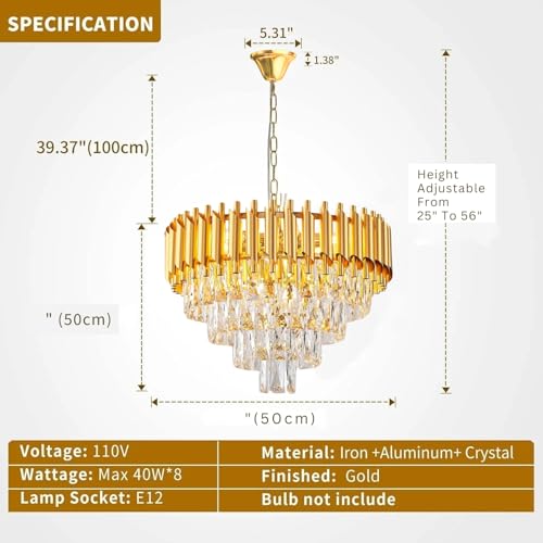 Image of One94Store Gold Mamba Crystal Chandelier Ceiling Light 500MM, Tricolour LED (Warm, Cool, Natural), Gold Premium Jhumar for Living Room, Dining, Luxury Interiors