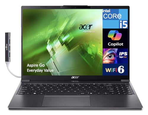 Image of Acer Aspire 15-Inch Student & Business Laptop, IPS WUXGA (Intel i5-1334U, 16GB DDR5, 512GB PCIe SSD, Intel UHD Graphics, WiFi 6, Webcam, Bluetooth 5.1, Win 11 Pro) with DKZ USB Port Expander