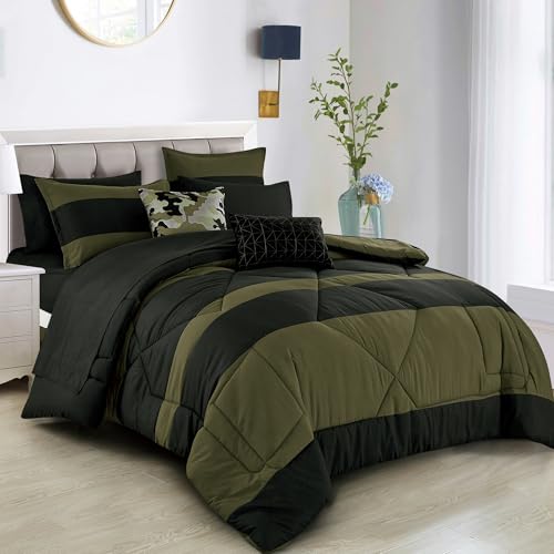 ESCA Army Green and Black Comforter Set with Sheets King