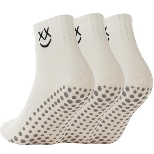 Image of Soxbang 3 /6 Pairs Cute Pilates Socks with Grips,Yoga Socks Barre Sock Non Slip Grip Embroidery for Barre Ballet Workout
