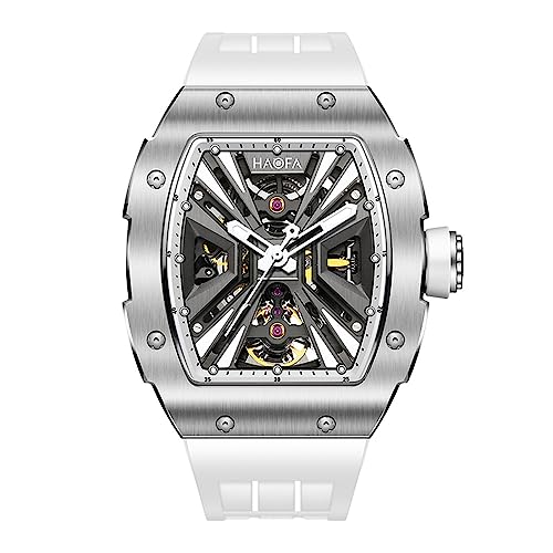 HAOFA 腕時計メンズ 自動巻き スケルトン時計 機械式 316Lステンレス鋼 スーパー夜光 樽型 トノー型 50M防水 チタン時計 紳士 ビジネス ファッション 男性プレゼント