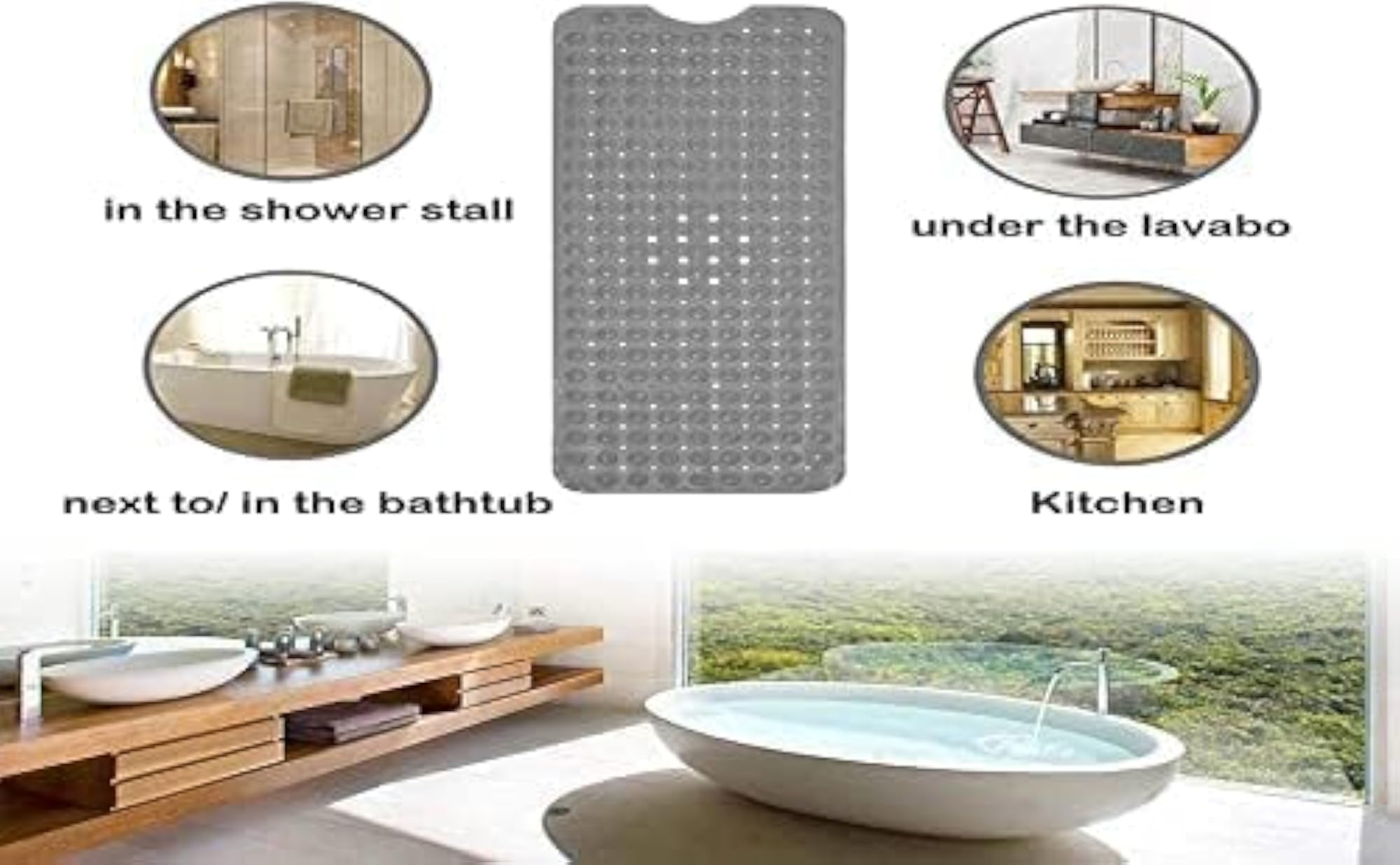 Anti-Skid Bathroom Mat with Suction Cups, Grey