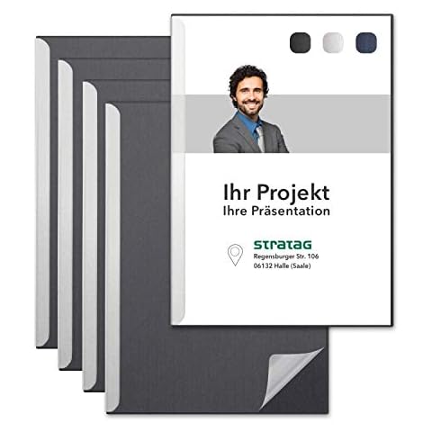 STRATAG Klemmschienen-Set (6 Stück) mit transparentem Deckel aus PP Kunststoff sowie Binderücken aus stabilem 320 g/m² Karton mit Textilstruktur (Dark Grey) Cover