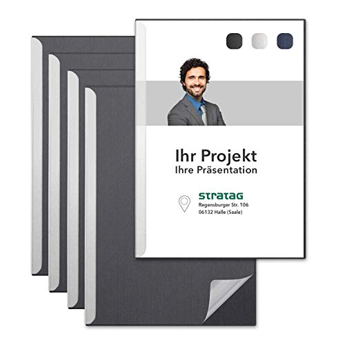 STRATAG Klemmschienen-Set (6 Stück) mit transparentem Deckel aus PP Kunststoff sowie Binderücken aus stabilem 320 g/m² Karton mit Textilstruktur (Dark Grey) Cover