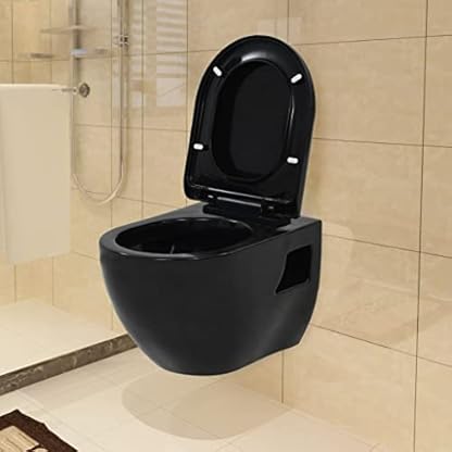 ZEYUAN Hänge-Toilette mit Einbau-Spülkasten, Stand Wc Mit Spülkasten Komplett, Wc Komplettset, Keramik Schwarz – Bild 3