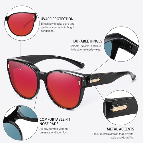 Image of HAOLOTA Fit Over Glasses Sunglasses for Women Polarized | Over Glasses Sun Glasses, UV400 Polarized Lens, Trendy Cat Eye Sunglasses, Lightweight and Flexible, Driving, Daily Use
