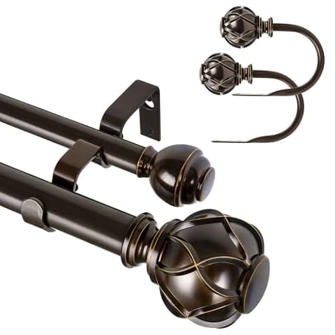 KAMANINA Bundle of 72-144" Antique Bronze Double Curtain Rod with Netted Texture Ends and Antique… — $52.18 (10% off)
