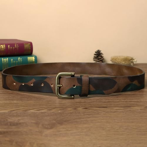 HAORUN Men Genuine Leather Camouflage Belt Military Style Casual Jean Belt with Brass Buckle3