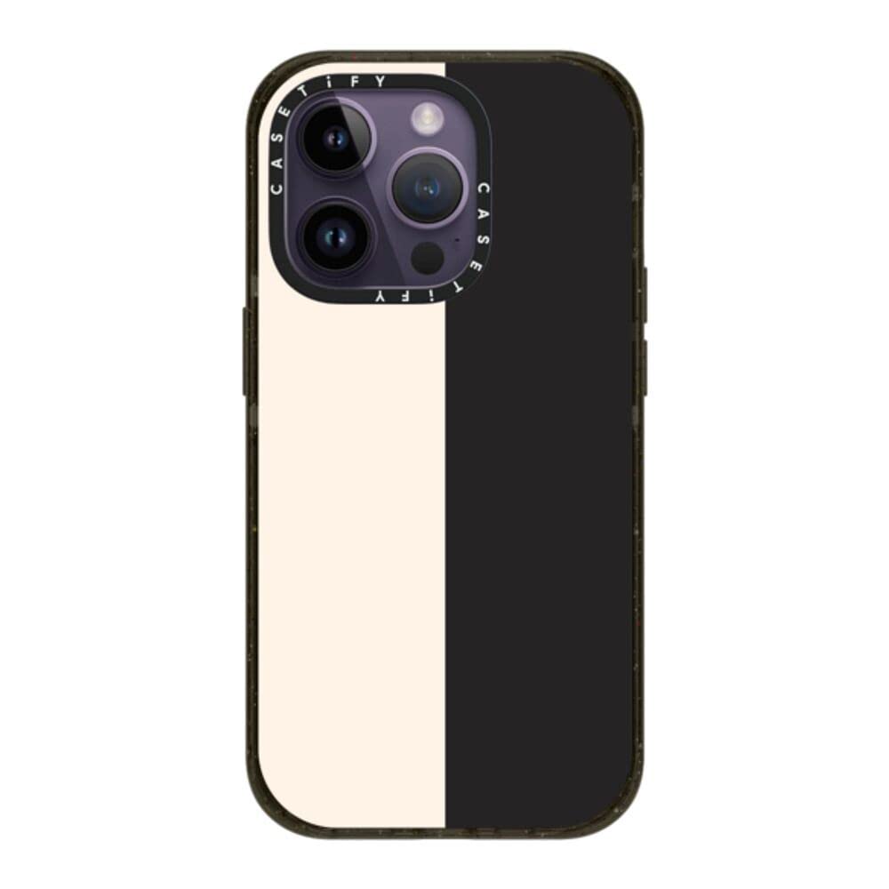 CASETiFYImpact Case for iPhone 14 Pro Compatible with Magsafe - White/Black Colorblock - Glossy Black Re