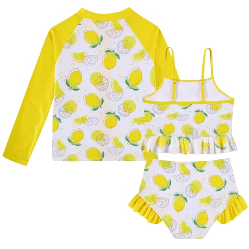 Image of Funnycokid Girls Swimsuit Kids Bathing Suit Rashguard Swimwear Long Sleeve 3 Piece Toddler 3-7 Years